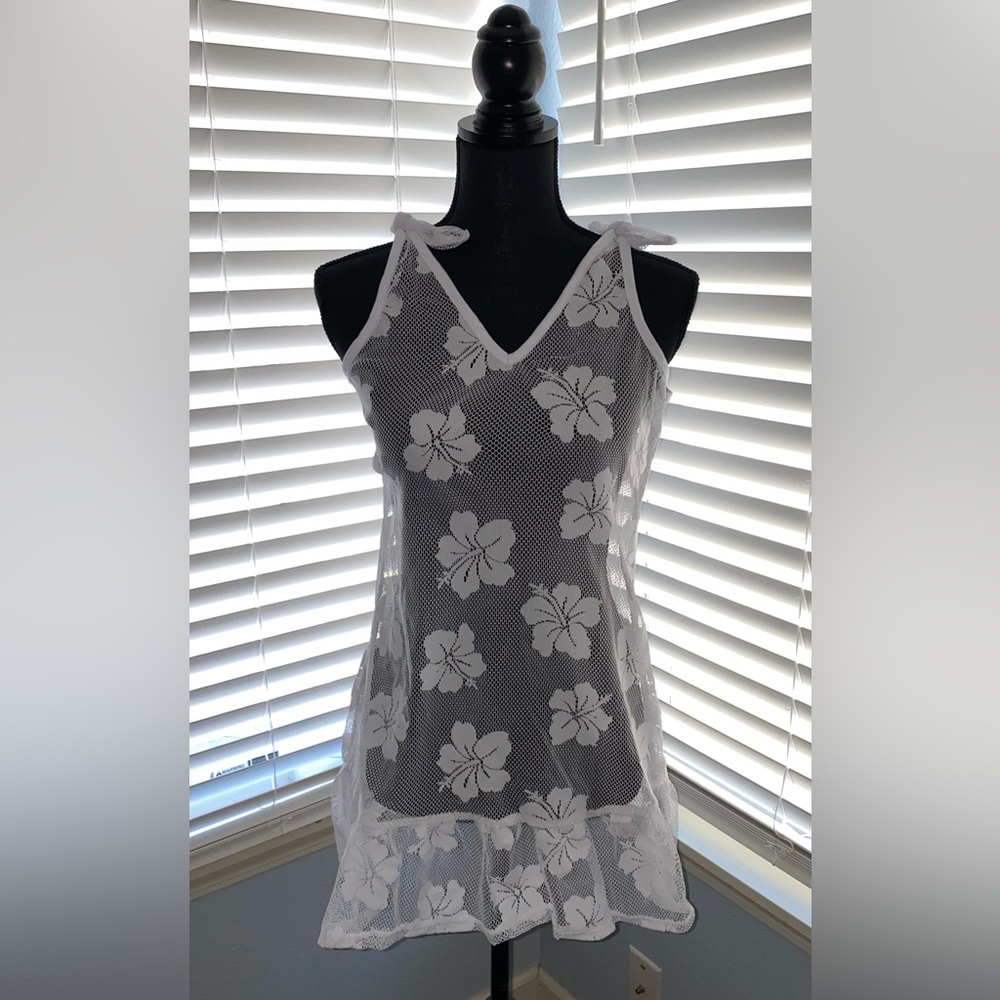 NWT White Sheer Floral Cover-Up Dress
